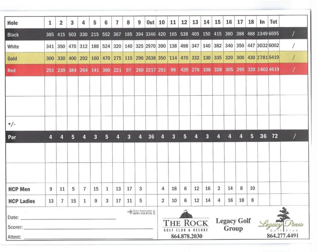 Scorecard The Rock Golf Club & Resort